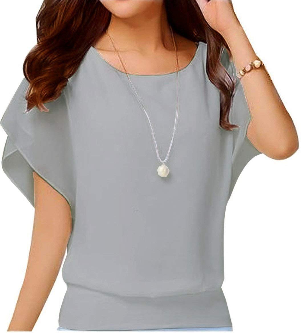 VIISHOW Women's Pure Blouse Short Sleeve Casual Tee Shirts Tunic Tops Grey S
