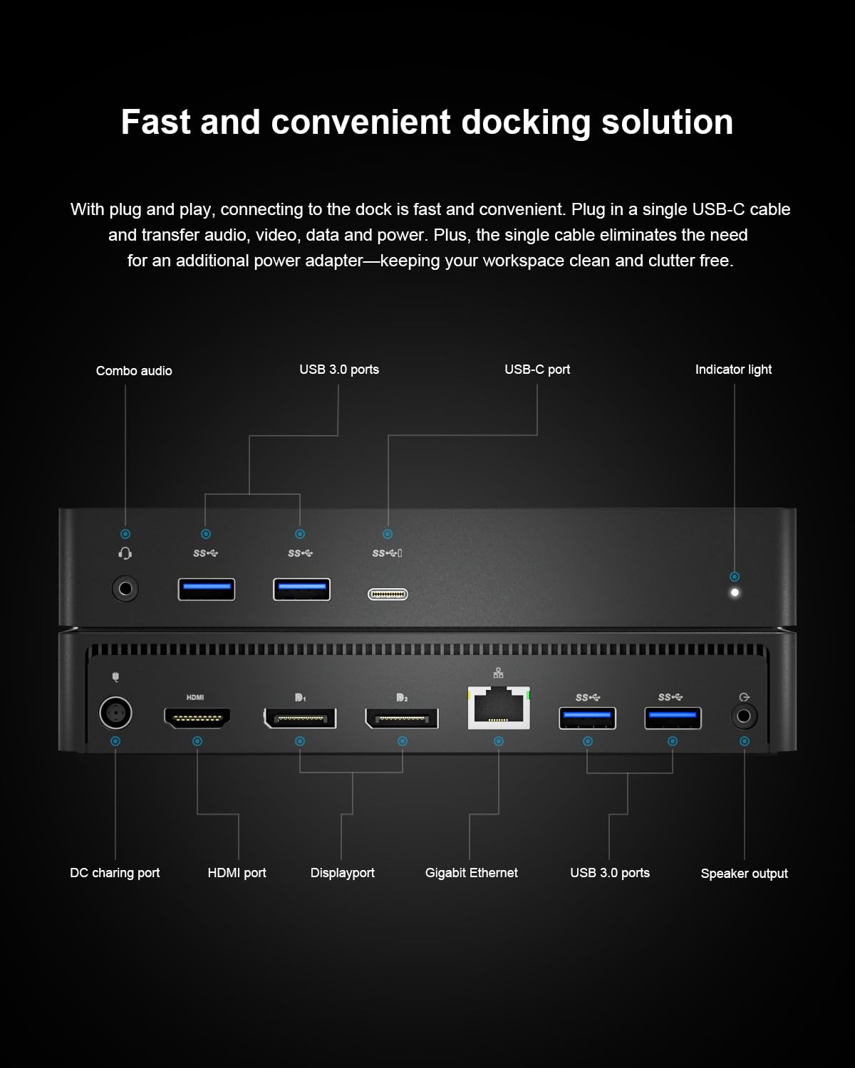 D6000 Universal Docking Station, USB 3.0 and USB C Triple 4K or Single 5K Display Docking Station with Two DisplayPorts and HDMI for Windows and Mac (DP HDMI USB 3.5mm RJ45 DC006)