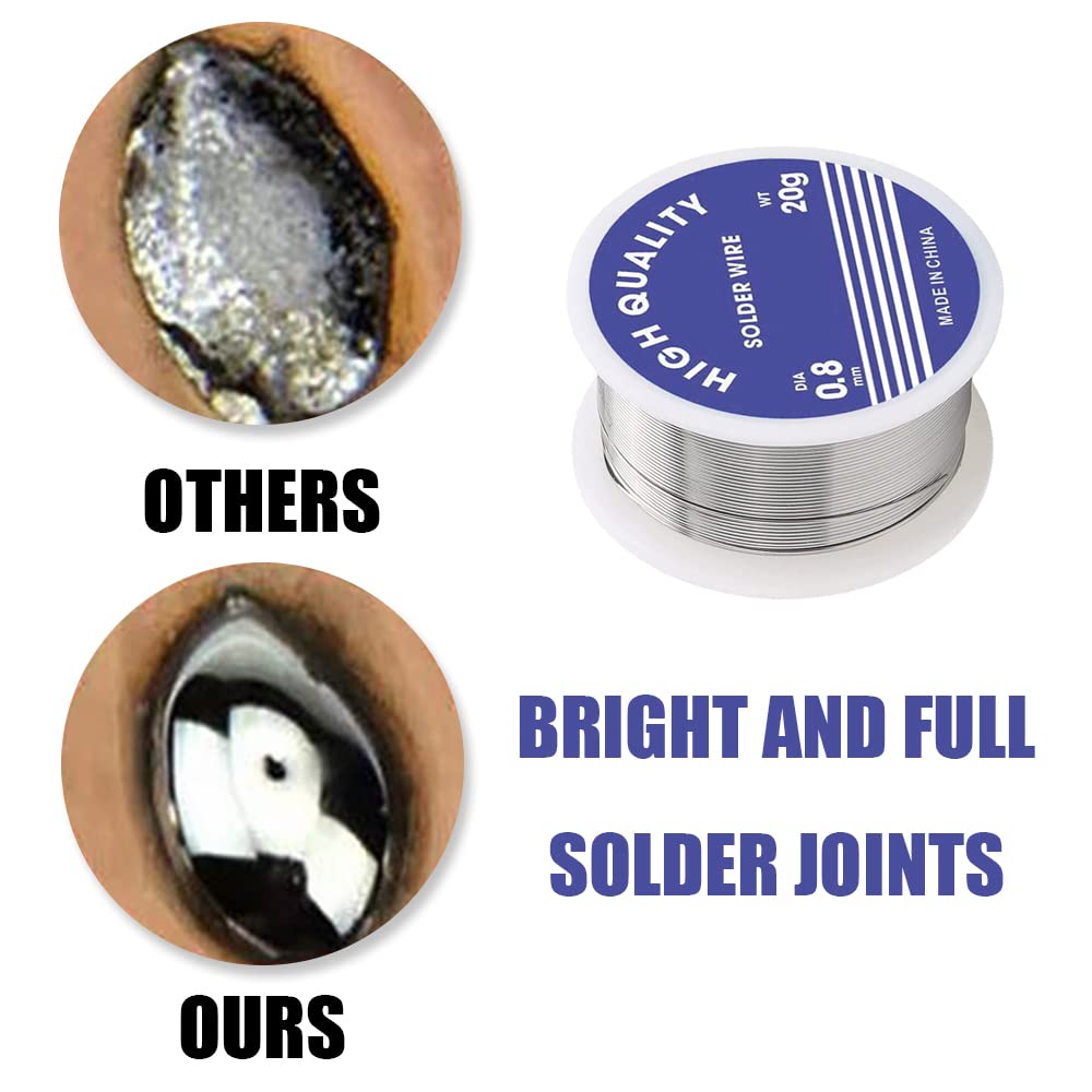 JIALWSJWAN 2 Pcs 0.8mm Solder Wires Lead Free Welding Tin Wire Rolls Lead Free Solder Wires with Rosin Core for Electronic Components Soldering(20g)