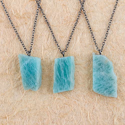 TGH Raw Ruby Zoisite Stone Pendant Necklace, Crystal Pendant 10-20 mm, Necklace for Women, Raw Crystal Jewelry, 16 + 2 Inches Adjustable Black Plated Chain (Ruby Zoisite)