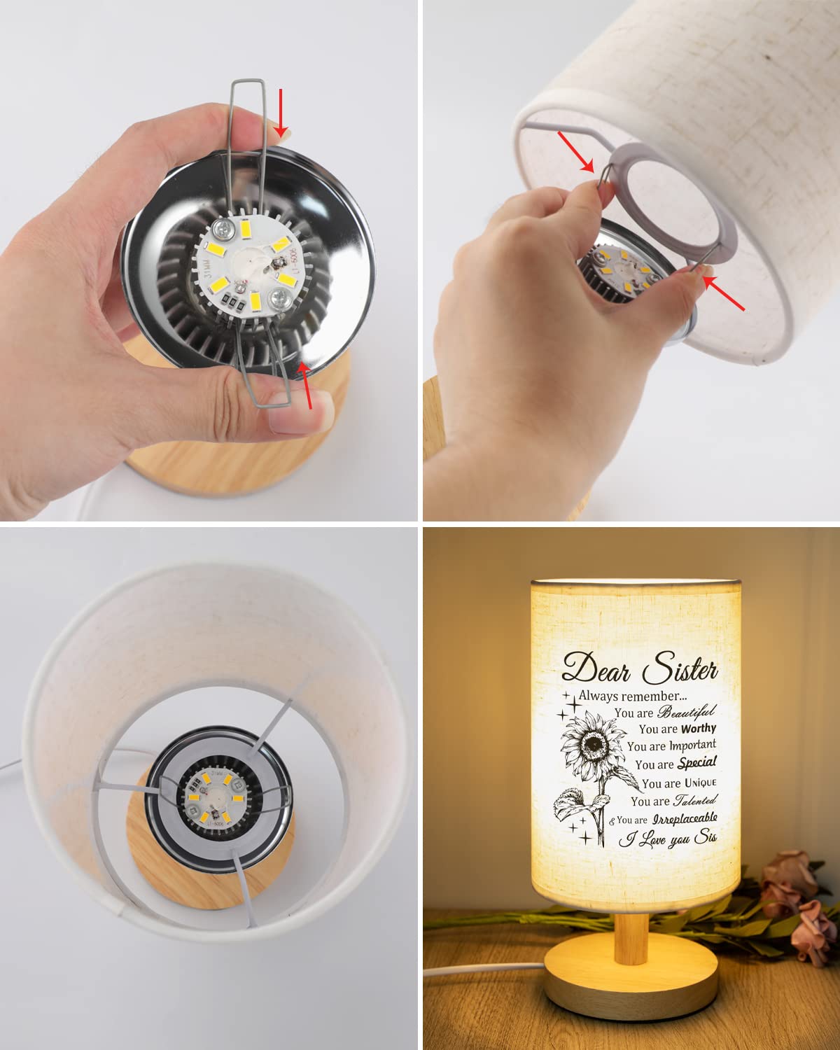 Calibron Sister Gifts, Sister Christmas Gifts Fabric Lamp, Christmas Gifts for Sister, Sister Birthday Gifts Table Lamp with Wooden Stand Anniversary Wedding Birthday Gifts for Sisters