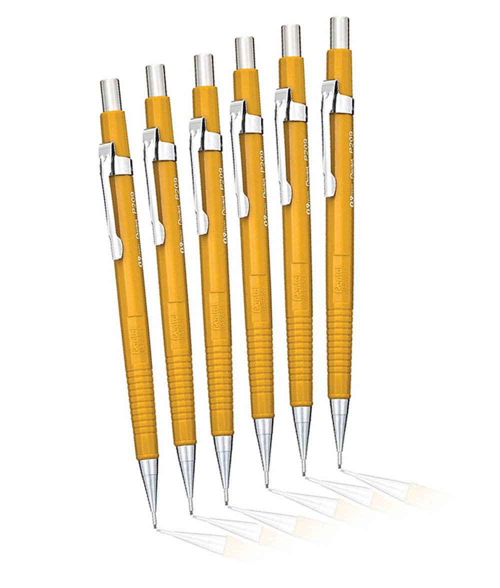 Pentel Sharp Automatic Drafting Pencil, 0.9mm, Yellow, Pack of 6