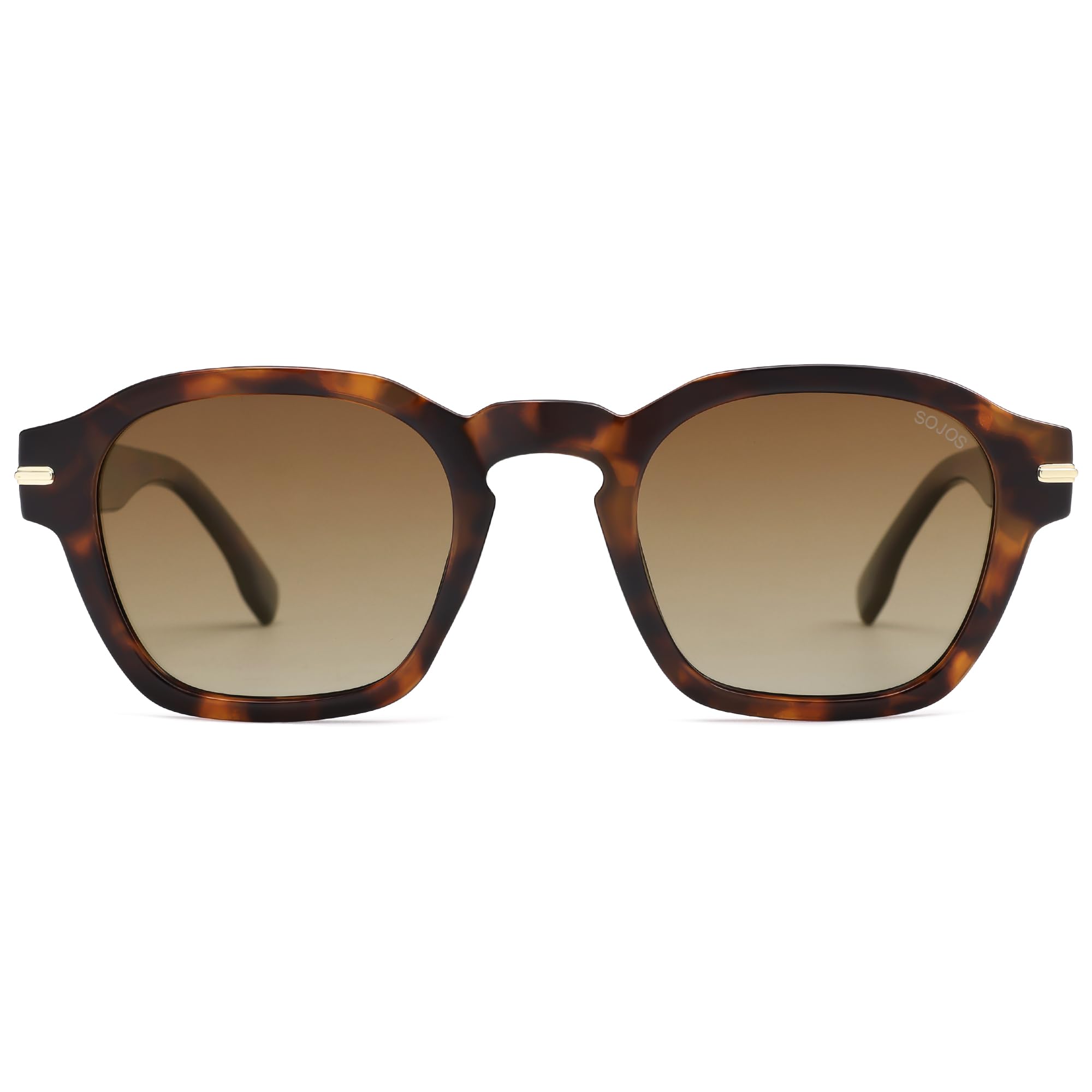 SOJOS Vintage Retro Square Polarized Sunglasses Men Trendy Womens Sun Glasses SJ2382 Tortorise Frame Coffee Grading Lens