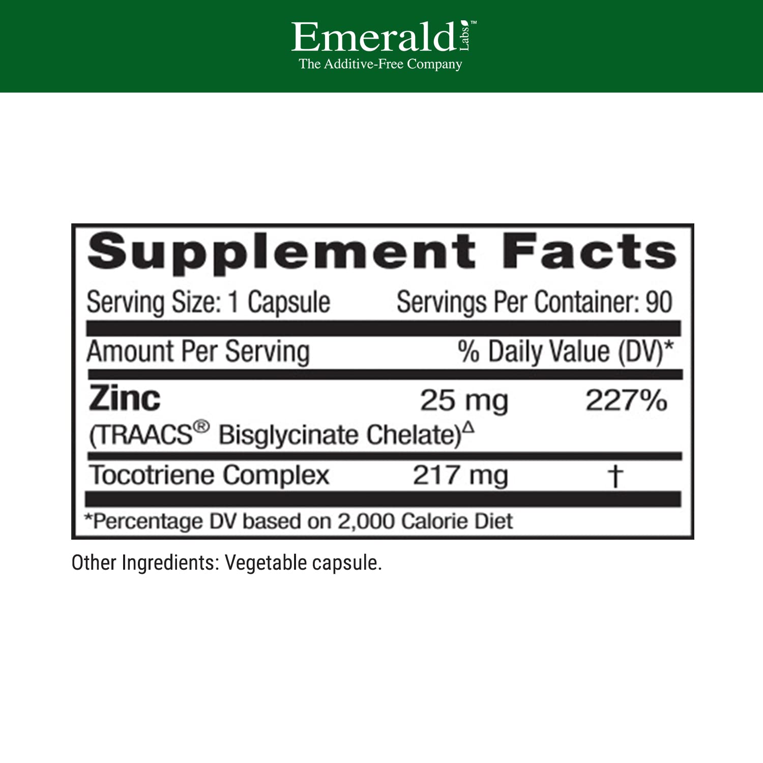 Emerald Labs Zinc 25mg - Immune Support, Digestive Health, Oxidative Stress Support - Made with Zinc Bisglycinate - Vegan & Gluten-Free - 90 Vegetable Capsules