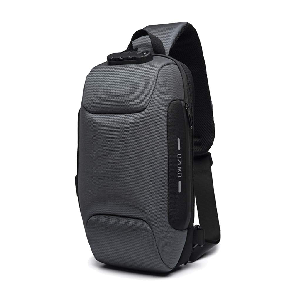 OZUKO Anti Theft Sling Bag Men Crossbody Shoulder Backpack Waterproof Chest Bag Travel Casual Daypack with USB Charging Port (Dark gray)