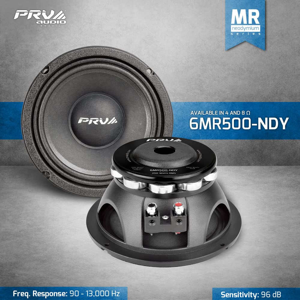PRV AUDIO 6.5 Inch Midrange Speaker 6MR500-NDY-4 500 Watts 4 Ohm Neodymium Magnet, High Output Loudspeaker for Car Audio & Motorcycle (Single)