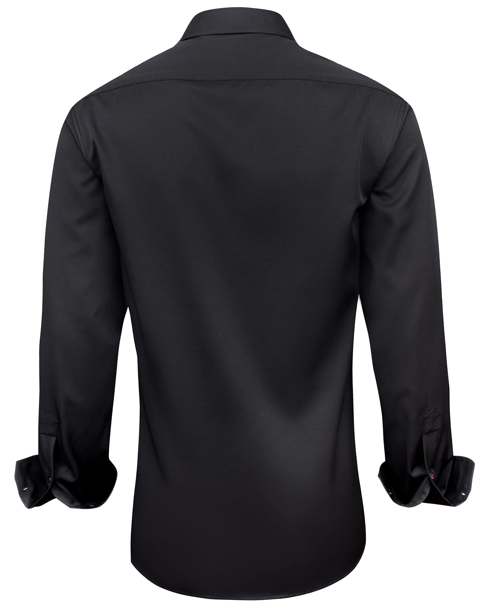 Alimens & Gentle Men's Button Down Shirts Long Sleeve Wrinkle-Resistant Regular Fit Dress Shirt, Color: Flex-Black&Red-Pocket, Size: Medium