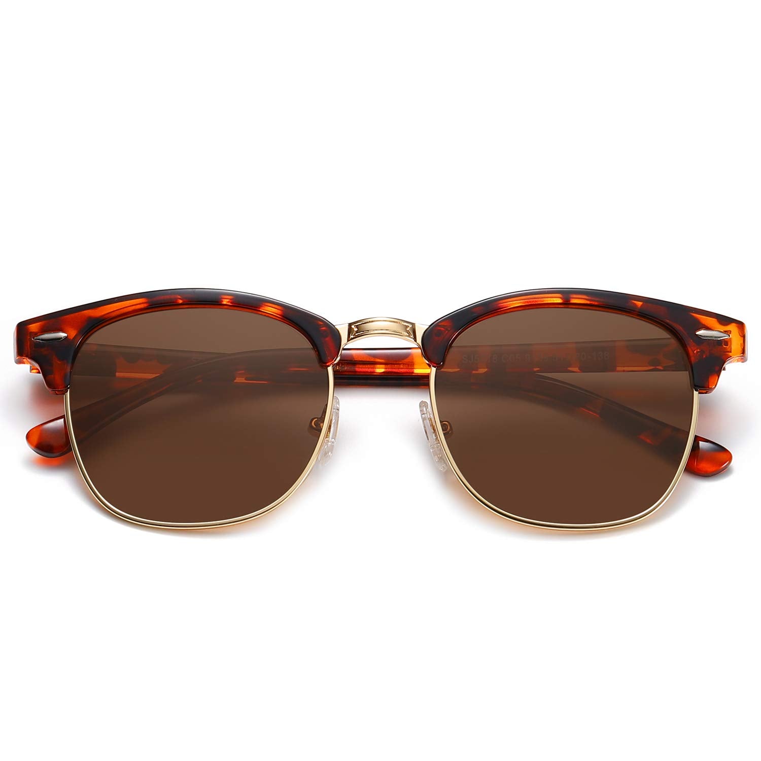 SOJOS Retro Semi Rimless Polarized Sunglasses Horn Rimmed UV400 Glasses SJ5018 with Tortoise Frame/Brown Lens