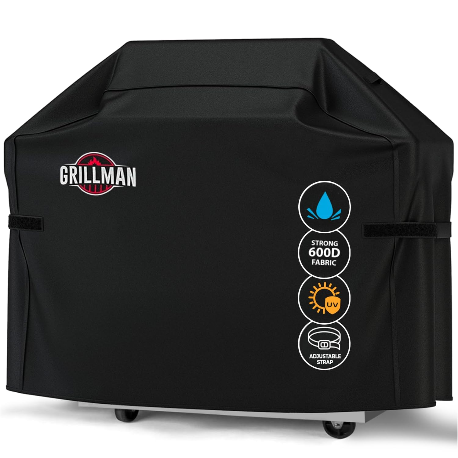 Grillman Grill Cover, BBQ Outdoor Grill Covers, Charcoal, Gas Grills, Waterproof, Rip-Proof, Weather-Resistant, Anti-UV, Barbecue Cover for Weber, Genesis, Charbroil, Nexgrill, etc (Black, 58 Inch)