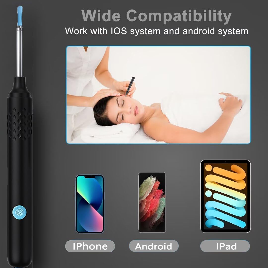 Ear Wax Removal - Earwax Remover Tool with 7 Pcs Ear Set - Ear Cleaner with Camera - Earwax Removal Kit with Light - Ear Camera with 6 Ear Spoon - Ear Cleaner for iOS & Android