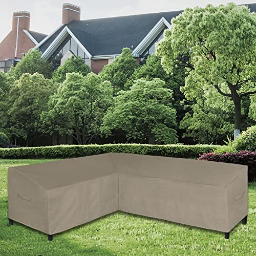 Easy-Going Patio V-Shaped Sectional Sofa Cover, Waterproof Outdoor Sectional Cover,Heavy Duty Garden Furniture Cover with Air Vent 70" L (on Each Side) x 33.5" D x 31" H, Camel