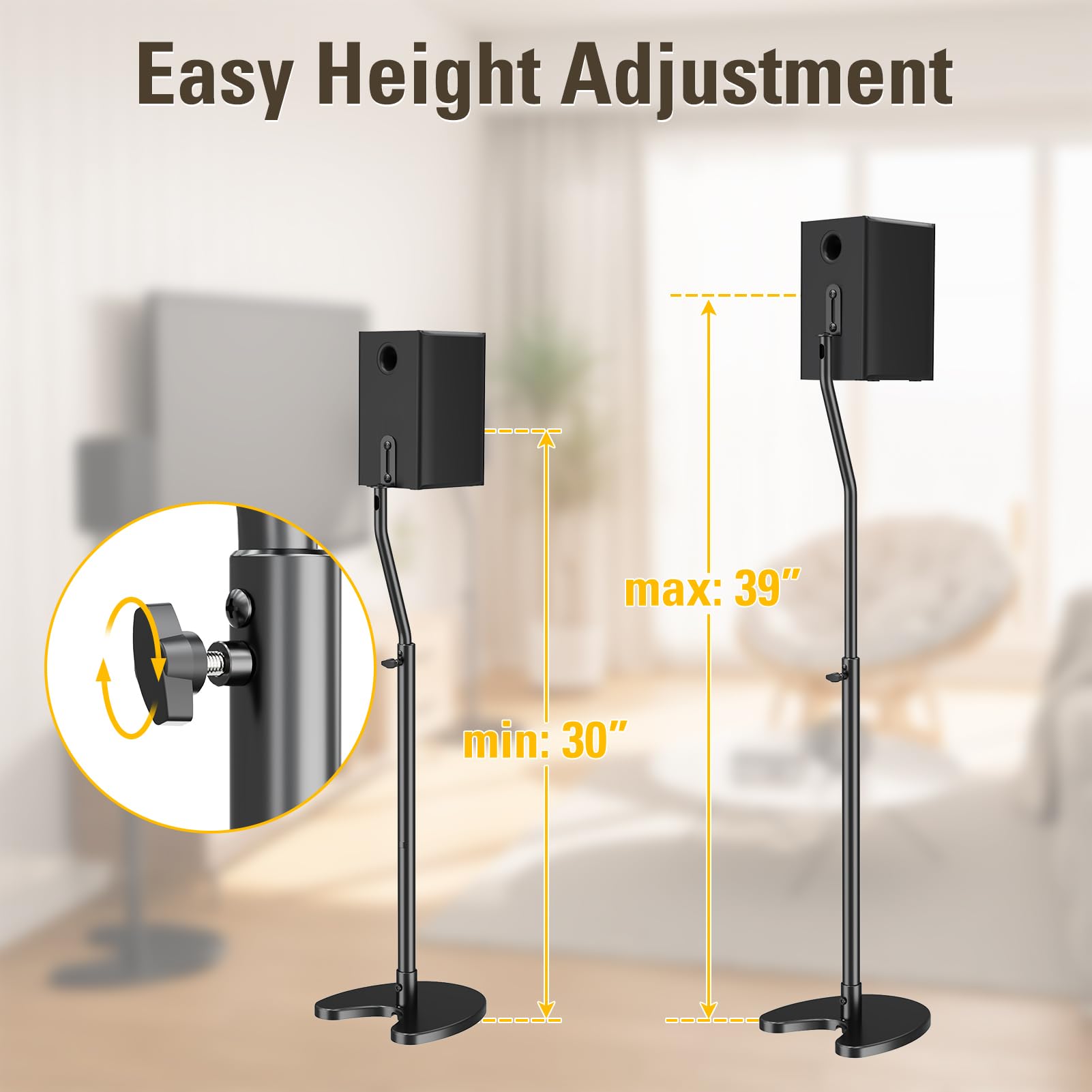 Mounting Dream Height Adjustable Speaker Stands Mounts, One Pair Floor Stands, Heavy Duty Base Extendable Tube, 11 LBS Capacity Per Stand, MAX 39" Height Adjustment MD5401 (Speakers Not Included)