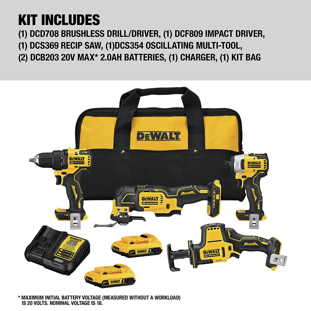 Dewalt DCK489D2 ATOMIC 20V MAX Brushless Lithium-Ion Cordless 4-Tool Combo Kit (2 Ah)