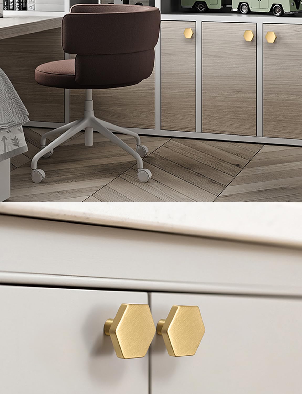 Susenya Dresser Knobs, Brass Cabinet Knobs,Brushed Knobs,1.2" Golden Hexagon,Pack of 2