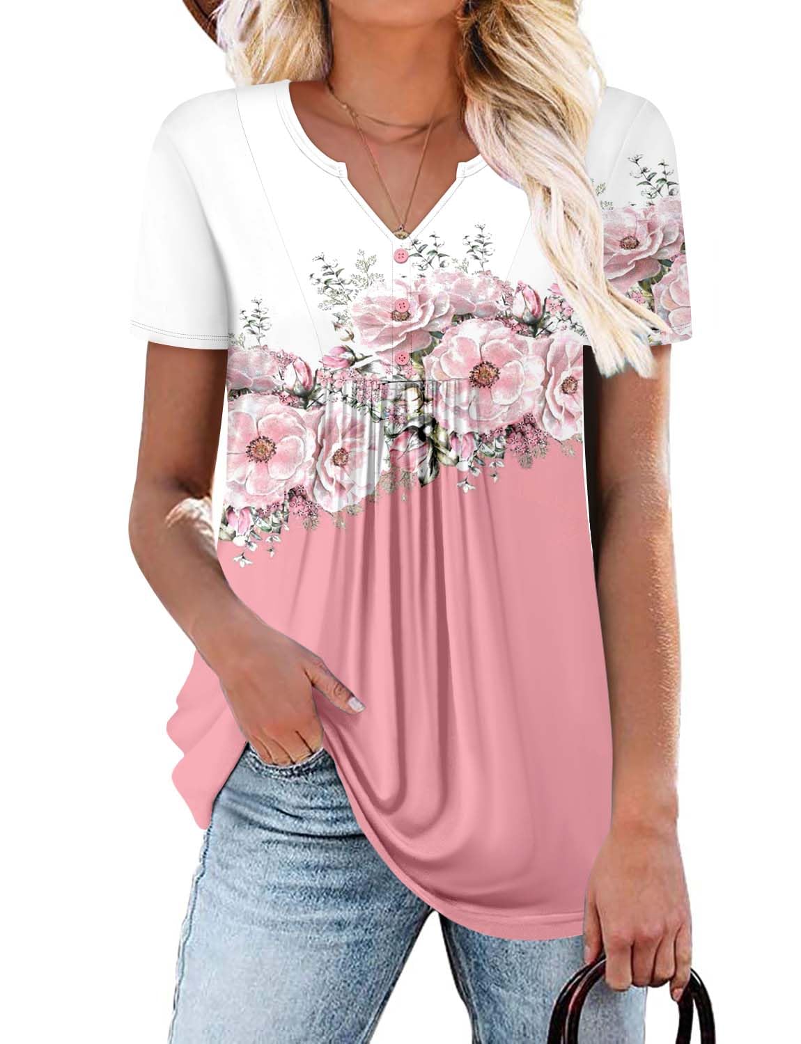 BETTE BOUTIK womens top to hide belly loose fit summer tops for women shirts for young women dressy casual WhitePink X-Large