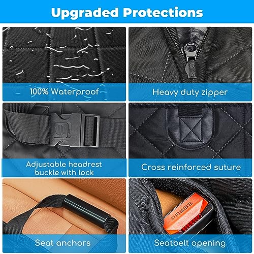 URPOWER Back Seat Extender for Dogs, Dog Car Seat Cover Hard Bottom Holds 400 lbs, Waterproof Dog Hammock for Car Pet Backseat Protector with Mesh Window, Large Space Dog Travel Bed for Car & SUV