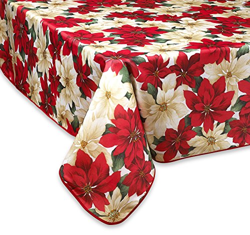 Violet Linen European Christmas Poinsettia Floral Design Printed Tablecloth Size: 52? W x 70? D