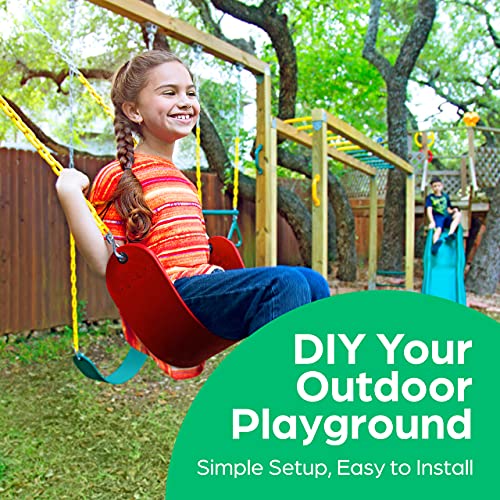 Jungle Gym Kingdom Tree Swing for Kids - Single Disc Seat and Brown Climbing Rope Set w/Carabiner and 4 Foot Strap - Treehouse and Outdoor Playground Accessories - Blue