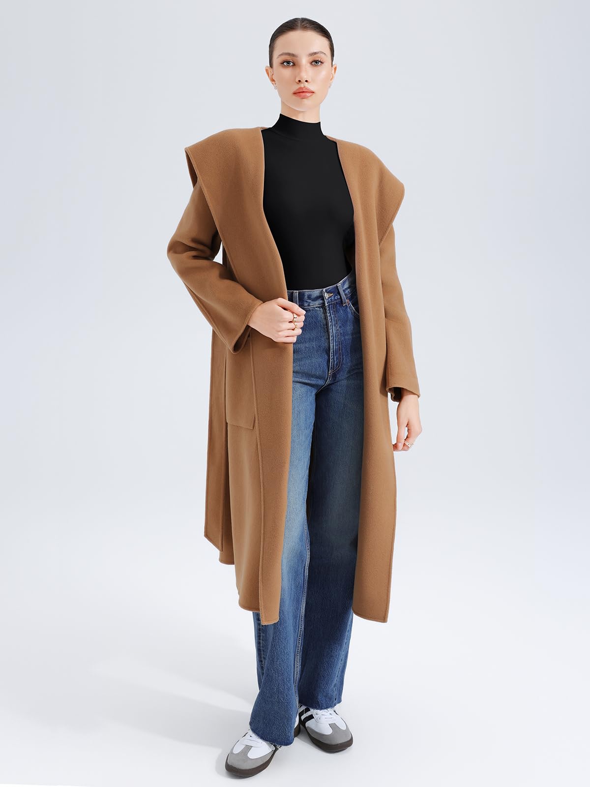 REORIA Women's Mock Turtleneck Body Suits Long Sleeve Bodysuits Fall Winter Double Lined Soft Basic Slim Tight Layering Tops Trendy Outfits 2025(Black Medium)