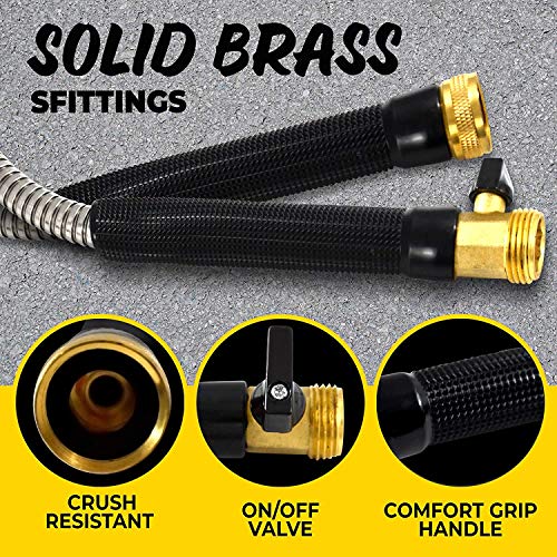 Bionic Steel Pro 75 FT Garden Hose with Nozzle, 304 Stainless Steel Metal Water Hose 75Ft, Flexible Hose, Kink Free, Lightweight and Durable, Crush Resistant Fitting, Easy to Coil, 500 PSI 2024 Model