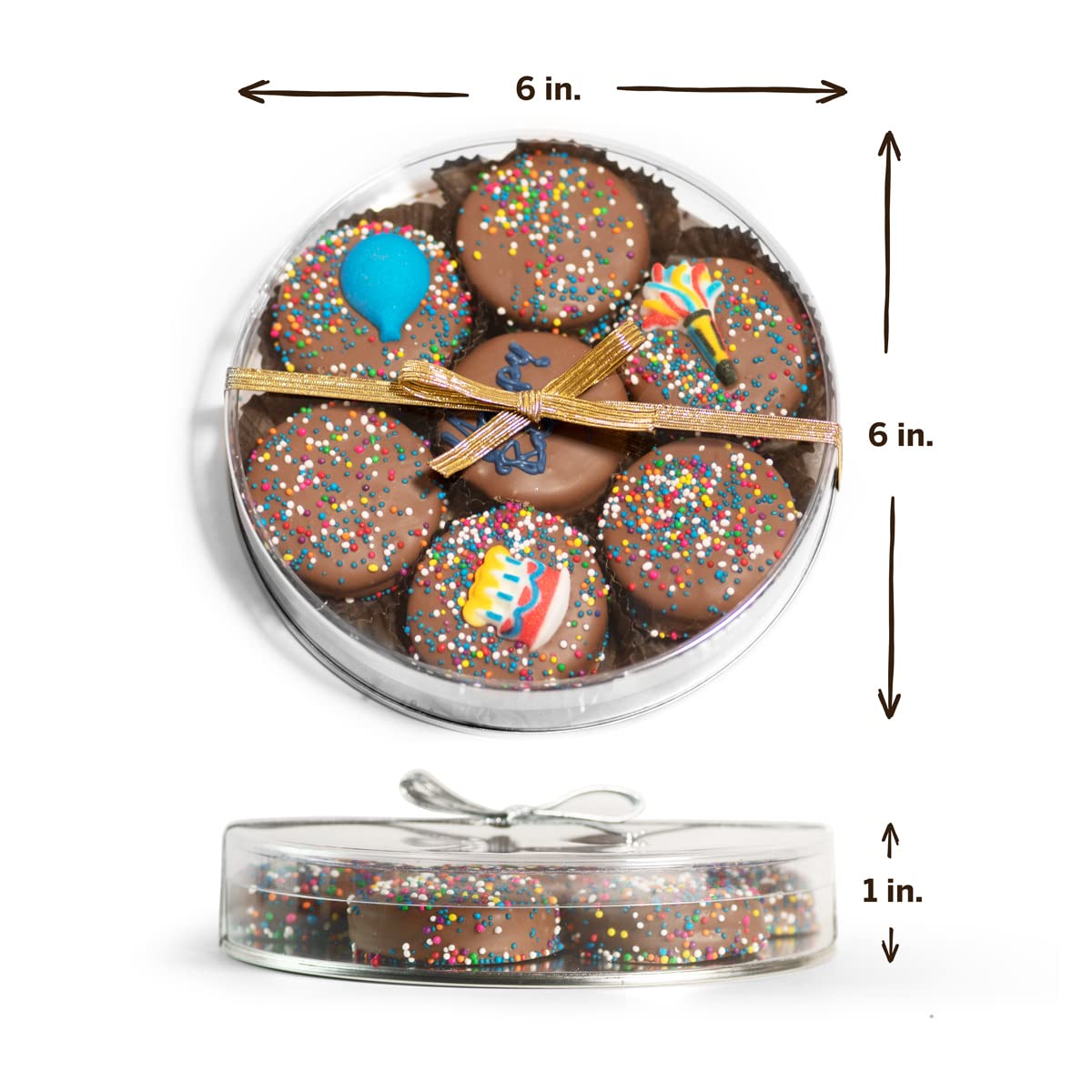 Happy Birthday Milk Chocolate Covered Sandwich Cookies, Custom 7 Pc. Blue Gift Basket, Fresh Hand Decorated Assortment, Sweet Multi-Layered Sandwich Treats for Kids and Adults