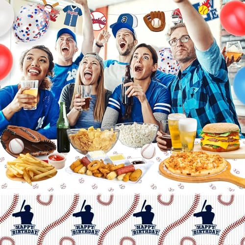 RCFFDL Baseball Tablecloth, 2 Pack Disposable Happy Birthday Baseball Table Cover for Boys Mens Birthday Party Decorations Supplies, Plastic Rectangle Table Cloths Covers 54'' x 108''