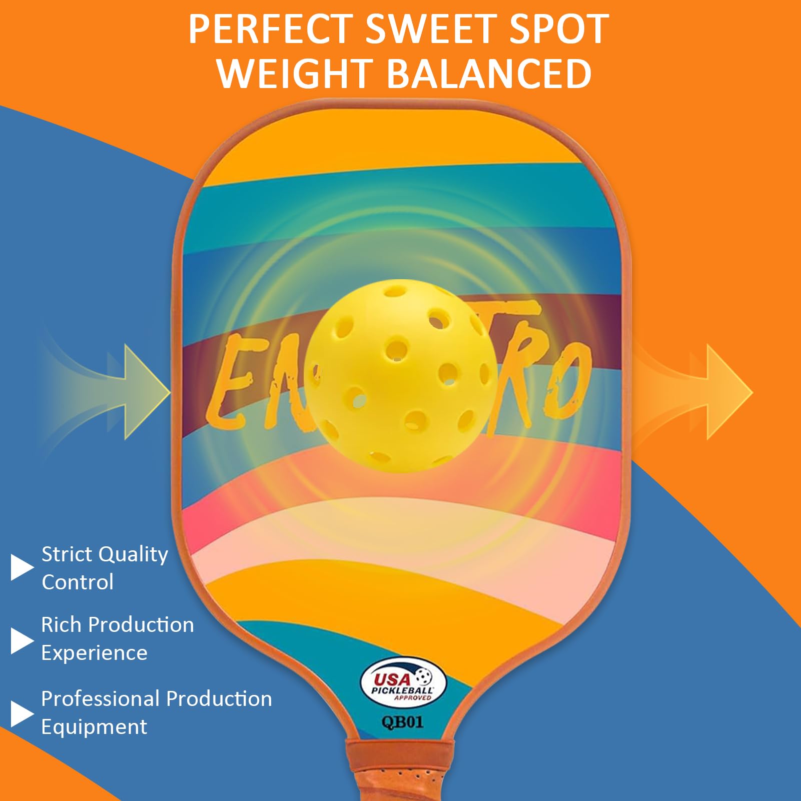 ENECTRO Pickleball Paddles Set of 2,USAPA Pickleball Rackets,with Fibergalss Surface & PP Honeycomb Core,Pickle Ball Paddle Set Includes 2 Indoor &2 Outdoor Balls, 4 Grip Tapes,1 Pickleball Bag