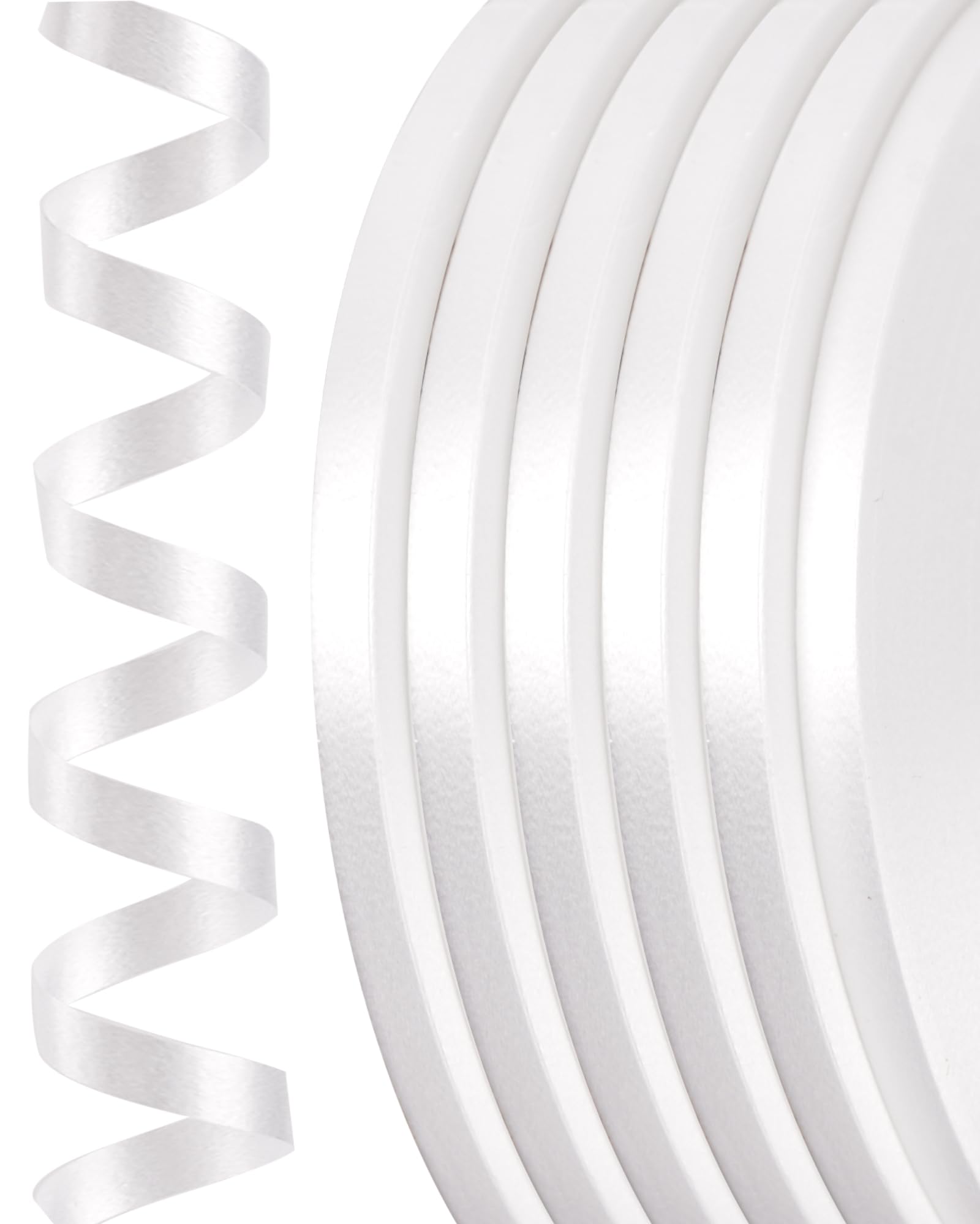 PartyWoo White Ribbon - 600 Yards Curling Ribbon for Balloons, Balloon String, Crafting, Wedding, Florist (6 Rolls, 100 Yards/Roll)