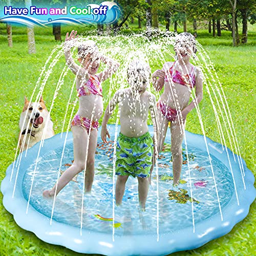 Water Splash Pad for Kids, 67'' Big Splash Pad, Dog Splash Pad Baby Sprinkler Pad Large for Dogs Splash Mat Sprinkle and Play Pads Pool for 3 4-8 10-12 Year Olds for Outdoor Backyard, Light Blue