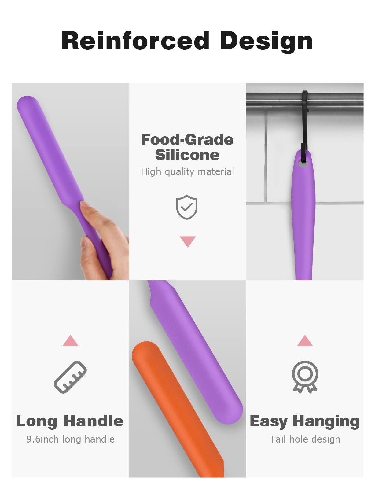 Jar Spatula, Long Handle Silicone Jar Spatula Scraper for Jar Bottom of Mayo, Cool Whip, Peanut Butter, Condiments(Orange/Purple)