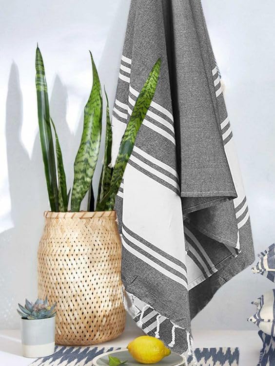 Goroly Home 2 Pack Cotton Beach Towel, Turkish Beach Towel, Gym Towels, Turkish Peshtemal Towels, Pestemal Towels, Thin Camping Bath, Pool Blanket, Fouta Towels 100% Cotton- 36x71 Inch - Charcoal