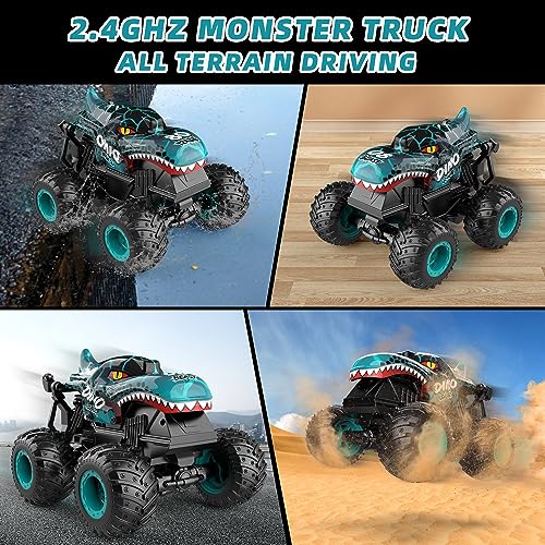 Monster Truck Toys, 2.4Ghz RC Monster Trucks for Boys, 1:20 Dinosaur RC Cars with Light & Music, Remote Control Truck with Stunt, 360° Spin, Walk Upright& Drift, Remote Control Car for Boys 4-7