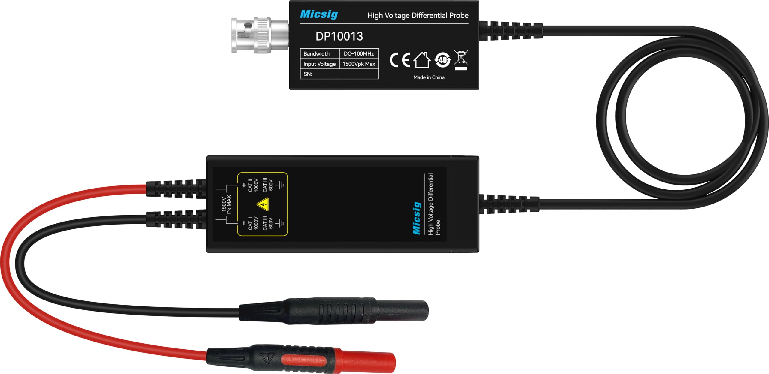 Micsig DP10013 High Voltage Differential Probe 1300V 100MHz 3.5ns Rise Time 50X/500X Attenuation