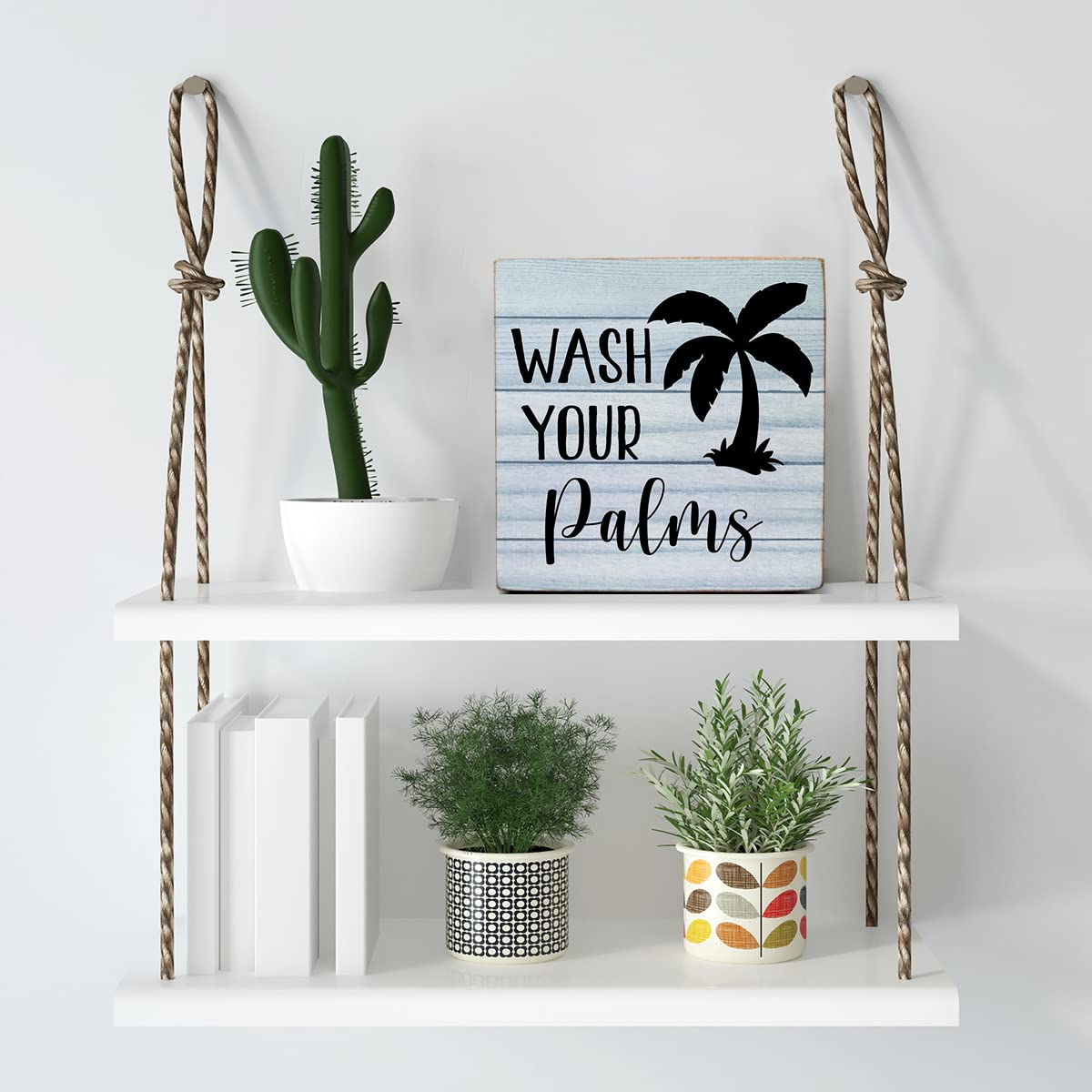 Wash Your Palms Wooden Box Sign Desk Decor, Bathroom Quote Wood Box Sign for Home Bathroom Shelf Table Decoration 5 X 5 Inch