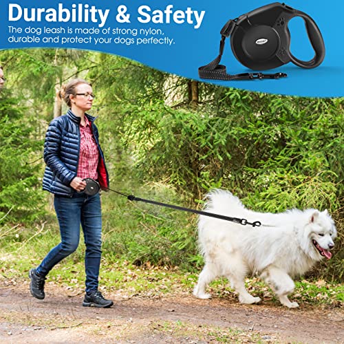 WRSOMIT Retractable Dog Leash, 26 Ft Heavy Duty Pet Walking Leash for Small Medium Large Dogs up to 99lbs, Anti-Slip Handle, 360 ° No Tangle, Nylon Tape, One-Handed Brake