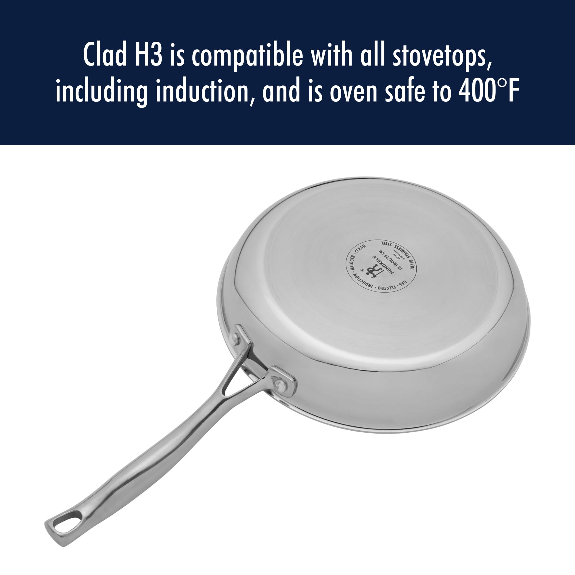 HENCKELS Clad H3 2-pc Induction Ceramic Nonstick Frying Pan Set, 10-inch Fry Pan and 12-inch Fry Pan, Stainless Steel, Durable and Easy to clean