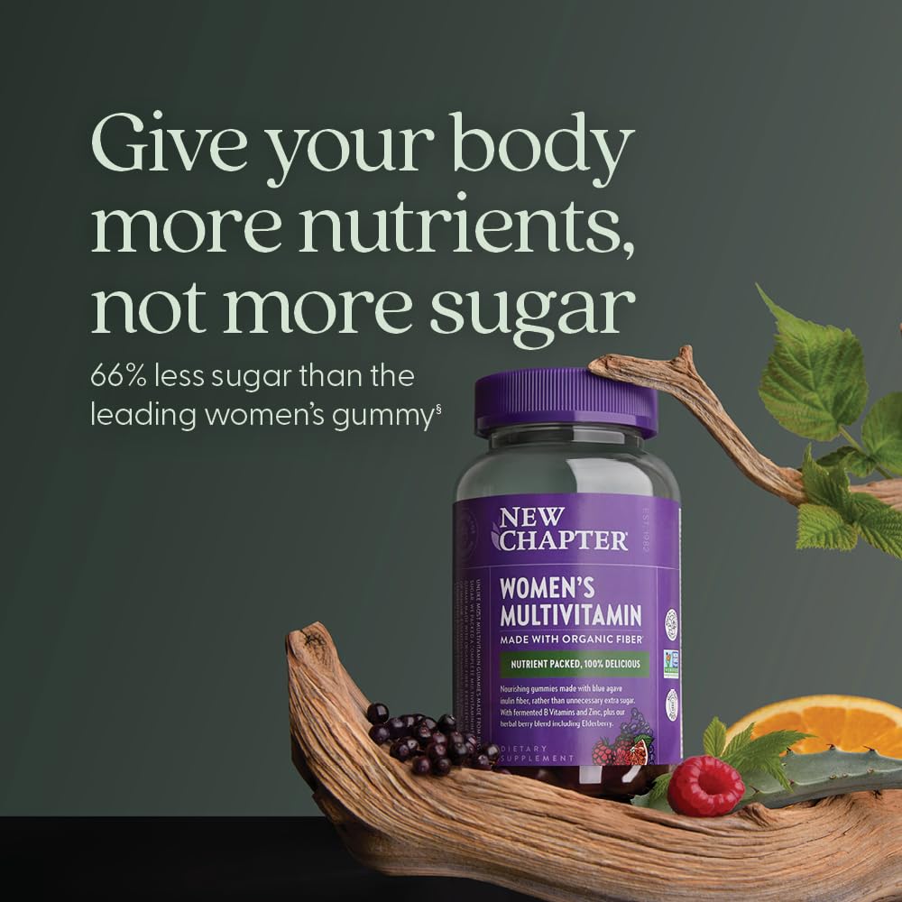 New Chapter Women’s Multivitamin Gummies - 66% Less Sugar, Women’s Gummy Vitamins with Vitamin C, D3 & Zinc, Non-GMO, Gluten Free, Berry-Citrus, 75ct