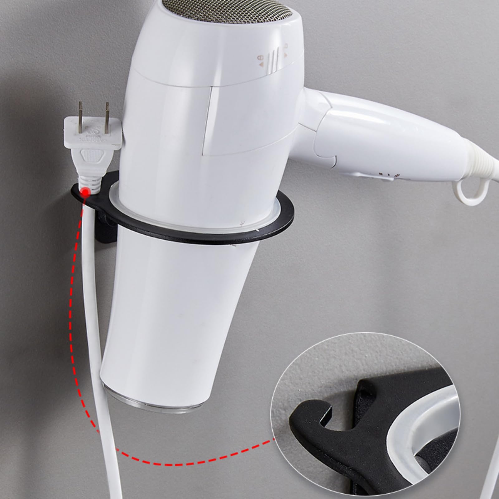 Space Aluminum Wall Mounted Hair Dryer Holder Rack Hanger Hairdryer Shelf