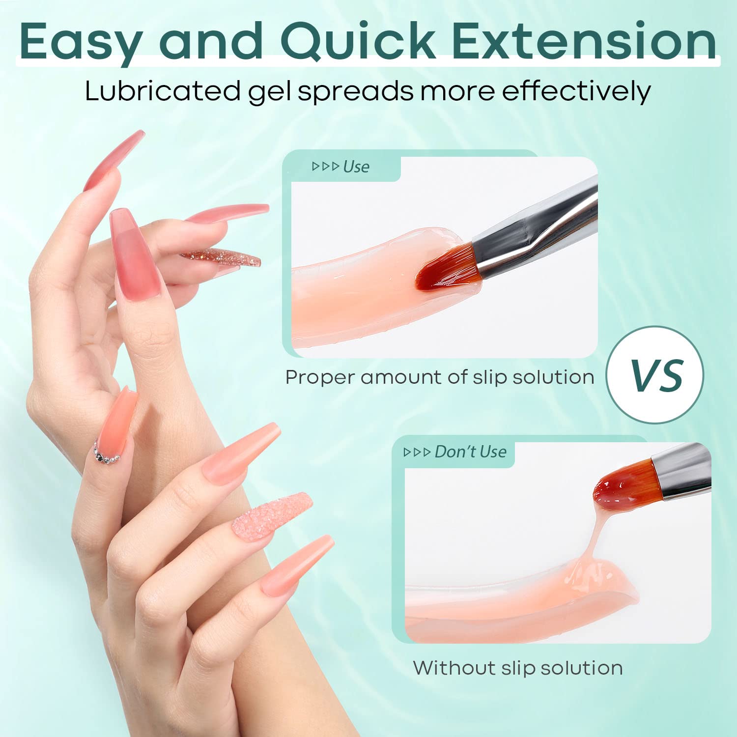 Modelones Slip Solution for Poly Gel, Anti-Stick Gel Nail Extension Complete Kit with Nail Forms Tips Clips Art Tool DIY at Home