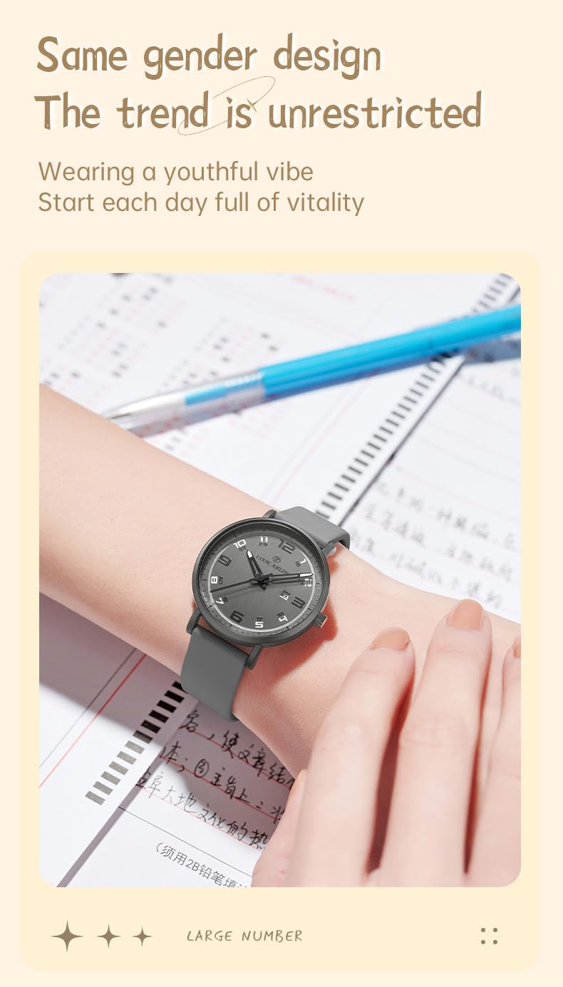 BESTKANG Minimalist Digital Men's Quartz Watch Waterproof Casual Teen Watch Stylish Sports Design Durable Silicone Strap Perfect for Daily Wear Outdoor Activities (Gray)