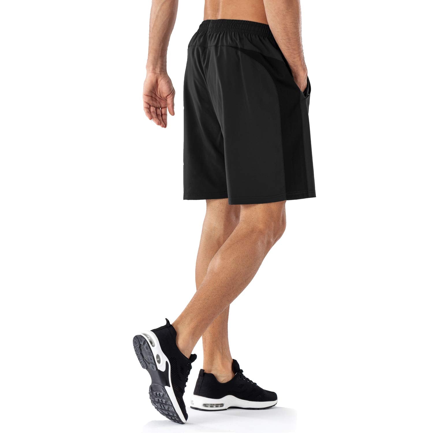 HMIYA Men's Casual Sports Quick Dry Workout Running or Gym Training Short with Zipper Pockets(Black,S)
