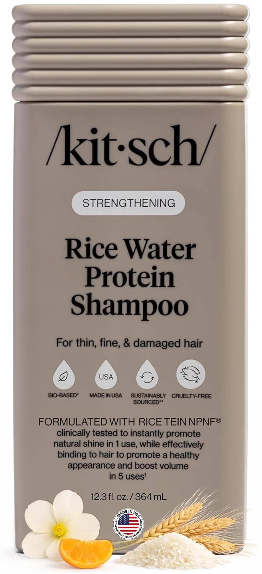 Kitsch Strengthening Rice Water Protein Shampoo for Women & Men – Hair Growth Shampoo & Volumizing Hair Care for Thin, Fine & Damaged Hair – Paraben, Phthalates & Silicone Free – Made in USA – 12.3 oz