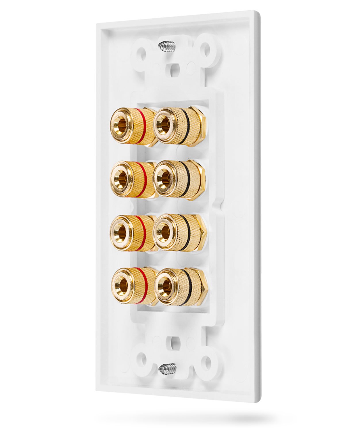 Fosmon (Quad Speaker Home Theater Wall Plate - Premium Quality Gold Plated Copper Banana Binding Post Coupler Type Audio Wall Plate for 4 Speakers (White)