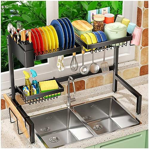SNSLXH 2-Tier Over The Sink Dish Drying Rack, Kitchen Large Dish Drying Rack Over The Sink, Suitable for Most Sinks, Effective Dish Drying, Kitchen Drying Rack(24.8"-35.4")