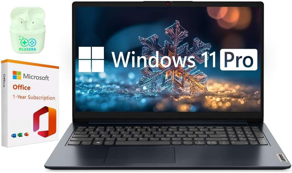 Lenovo IdeaPad 15.6" Laptop, 20GB RAM 1.6TB Storage (1TB SSD+128GB eMMC+512GB SD Card), Windows 11 Pro with 1-Year Microsoft Office 365 Included, Intel Celeron Processor, PLUSERA Earphones