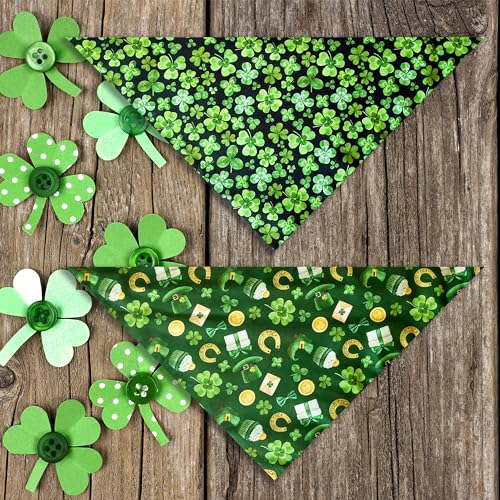 St. Patrick Dog Cat Bandana, Holiday 2 Pack Bandana Irish Rainbow Shamrock Scarfs for Small Medium Large Dogs Cats Pet Puppies