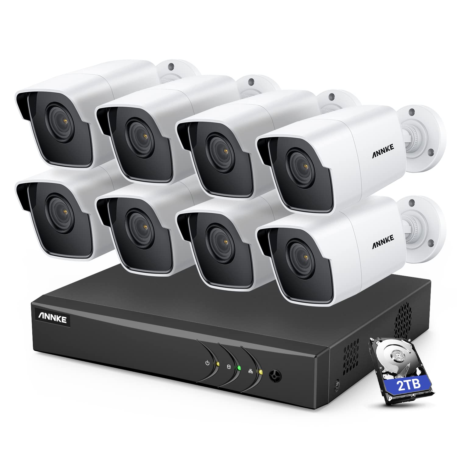 ANNKE 8 Channel 8 Camera Security System H.265+ DVR Recorder with 2TB HDD and 8X 5MP(2560TVL) Outdoor CCTV Bullet Cameras, IP67 Weatherproof,100ft Night Vision, Email Alert, Remote Access