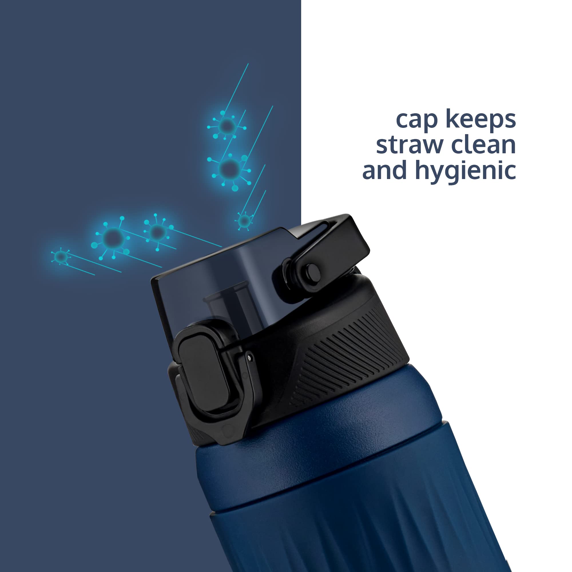 PREMIUM 24oz Double Insulated Water Bottle with Spout Lid ā Stainless Steel Water Bottle ā Leak Proof Metal Water Bottle ā No Sweat ā Reusable ā Denim Blue, 23.6 oz