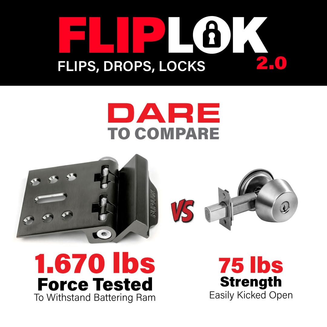 FlipLok High Security Door Lock - 10X Stronger Than a Deadbolt, Keypad Lock, Black, Keyless