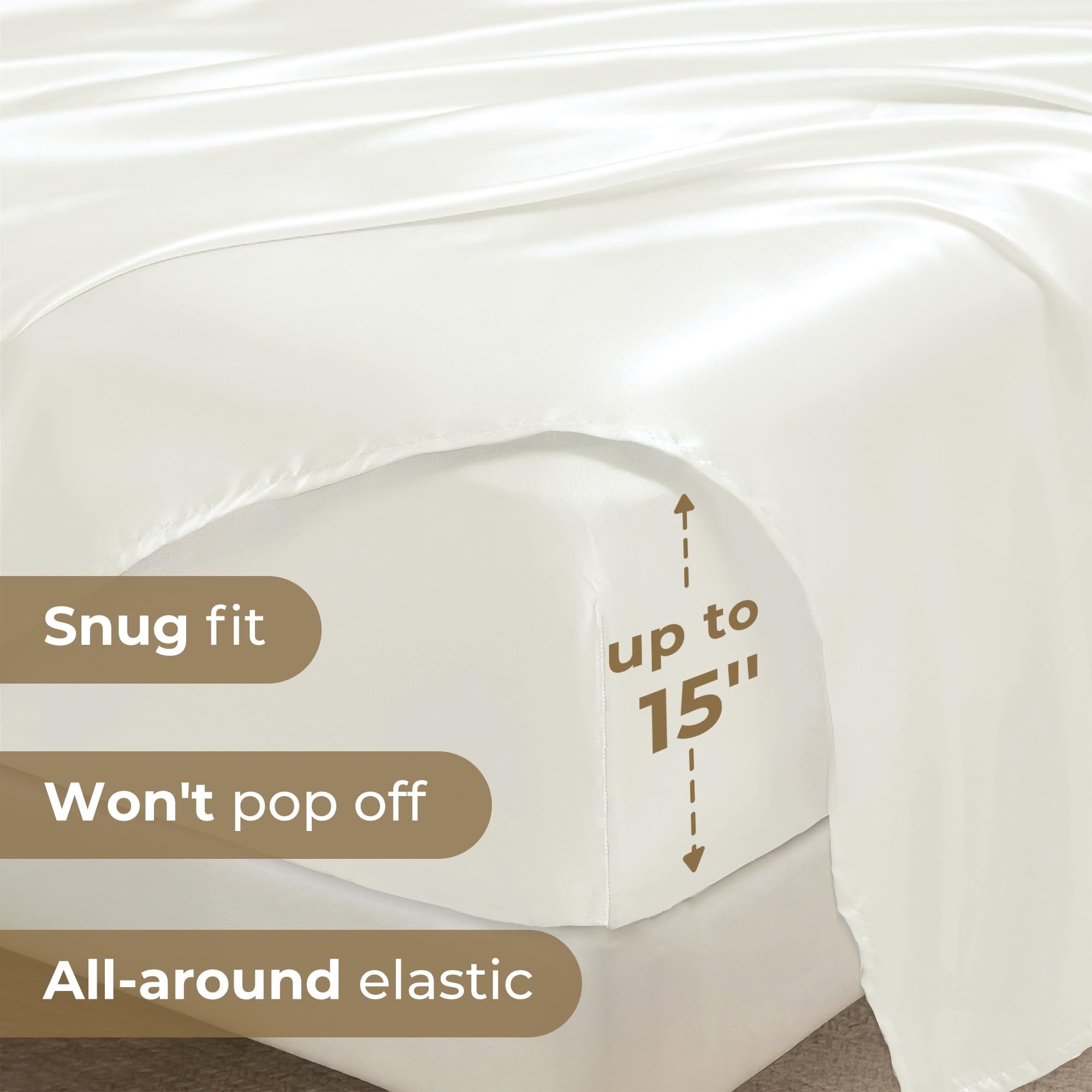 Seasonwood Satin Sheet Set Full Size Sheets Soft 1800 Microfiber 4 Pieces with 2 Pillowcase Ivory